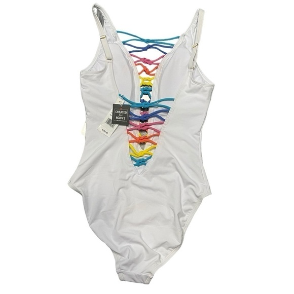 Bleu Rod Beattie White Multi Rainbow Lace Down One-Piece - Picture 6 of 7